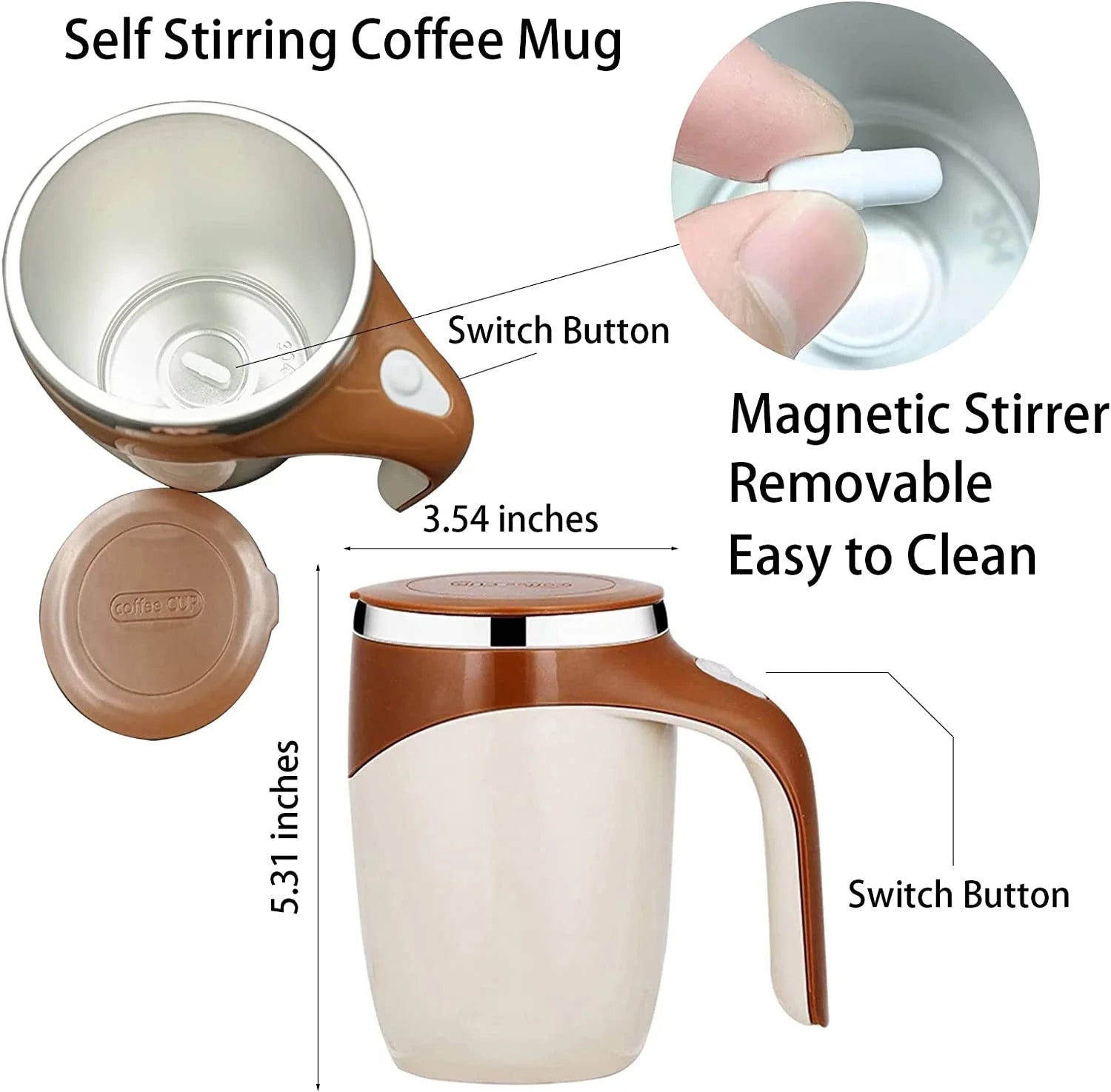 Automatic Magnetic Stirring Coffee Mug, Self Stirring Mug Magnetic Stirring Cup Rotating Home Office Travel Mixing Cup Suitable for Coffee/ Milk/ Tea/ Hot Chocolat