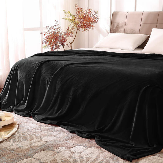 Fleece Blankets Queen Size for Bed, Luxury Plush Cozy Fuzzy Black Blanket 90X90 Inches, Super Soft Warm Lightweight Throw Blanket for Spring and Summer