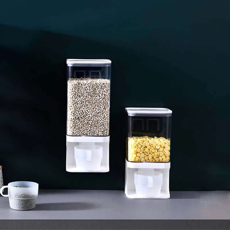 1L/1.5L Cereal Dispenser Wall Mounted Plastic Divided Rice Container Insect Proof Moisture Proof Rice Storage Kitchen Organizer