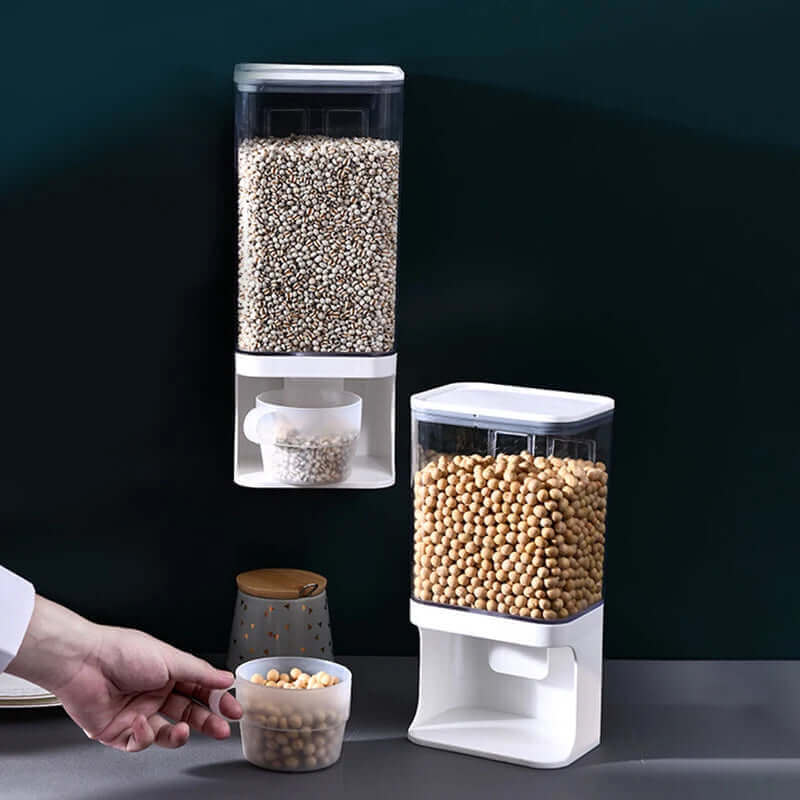 1L/1.5L Cereal Dispenser Wall Mounted Plastic Divided Rice Container Insect Proof Moisture Proof Rice Storage Kitchen Organizer