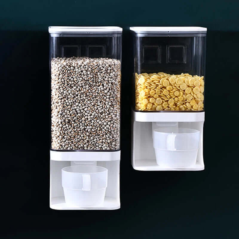 1L/1.5L Cereal Dispenser Wall Mounted Plastic Divided Rice Container Insect Proof Moisture Proof Rice Storage Kitchen Organizer