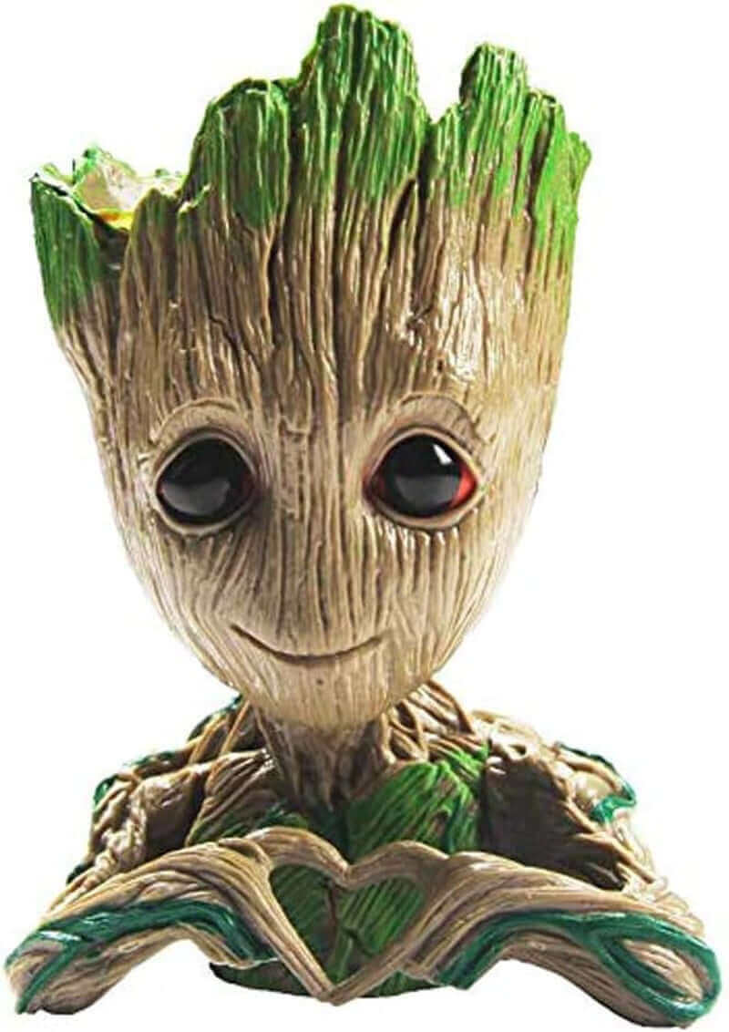 Baby Groot Pen Pot Tree Man Pens Holder or Flower Pot with Drainage Hole Perfect for a Tiny Succulents Plants 6" (Grayish Brown)