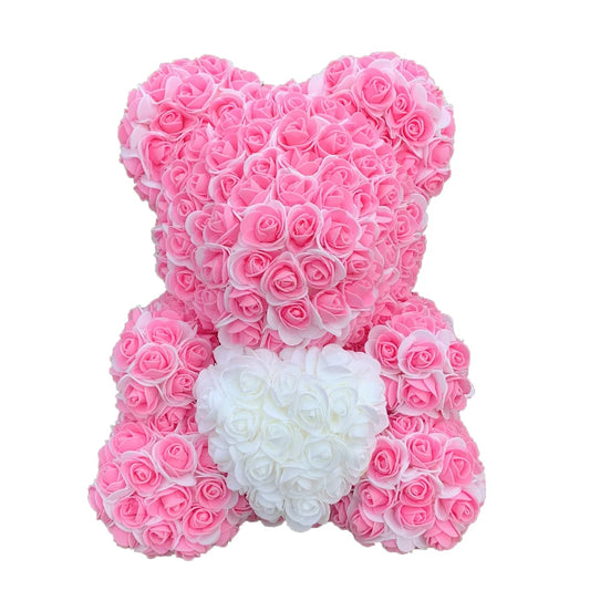 Rare Double Color 25/40cm Rose Teddy Bear Heart ! light and box seperate