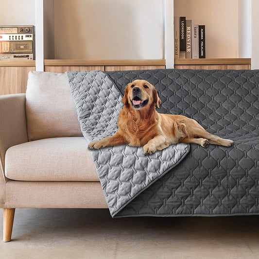 100% Double-Sided Waterproof Dog Bed Cover Pet Blanket Sofa Couch Furniture Protector for Kids Children Dog Cat, Reversible (52X82 Inch (Pack of 1), Dark Grey/Light Grey)