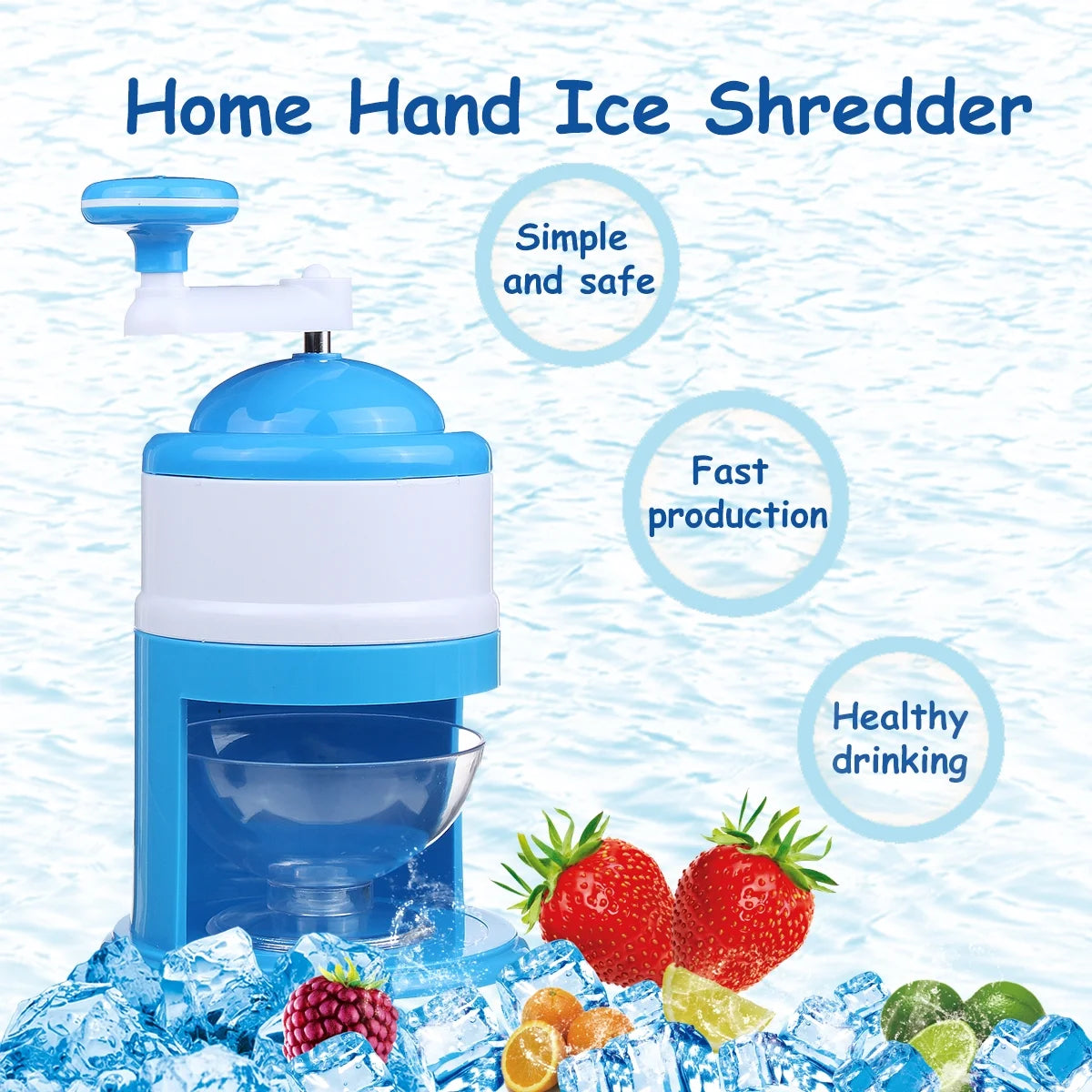 Portable Manual Ice Shaver Shredding Machine Snow Cone Maker Fruit, Snow Cone Maker, Shredding Machine-Blue