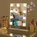 Hollywood Vanity Makeup Mirror with Lights Bluetooth Wireless Charging Tabletop Metal White