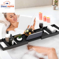 Bathtub Caddy Tray Expandable Bamboo Tub Tray for Luxury Bath with Book Holder and Free Soap Dish Black