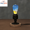 Super Old Skool Retro Light Base with colorful bulb on wooden desk, elegant loft style home decor from Ziant Home Partners