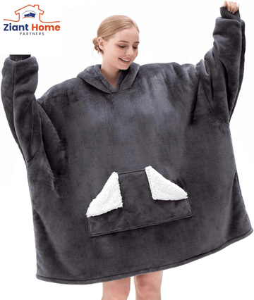 Wearable Blanket Hoodie, Oversized Sherpa Fleece Sweatshirt Blanket with Giant Hood AND Pocket.