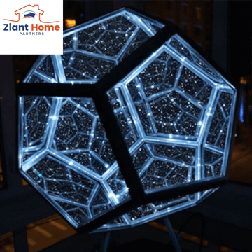 Infinity Ziantful Magic Table Lamp with 7 colors and 300+ effects, featuring unique geometric design illuminated with LED lights.