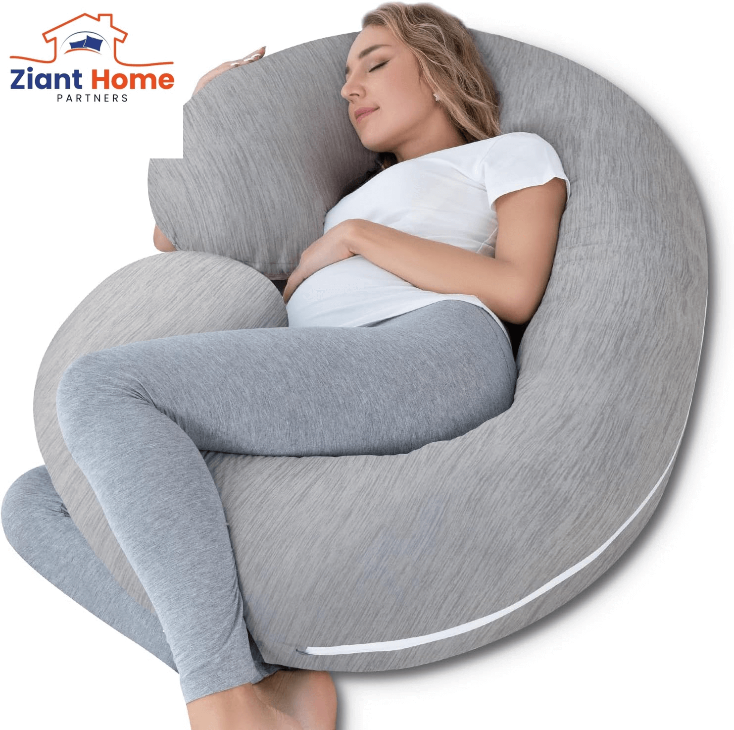 Pregnancy Pillow,Maternity Body Pillow with Velvet Cover,C Shaped Body Pillow for Sleeping (Grey Jersey)