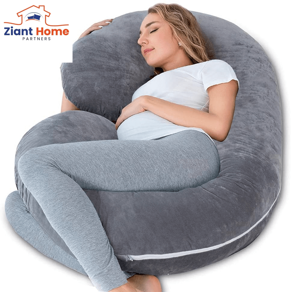 Pregnancy Pillow,Maternity Body Pillow with Velvet Cover,C Shaped Body Pillow for Sleeping (Grey Jersey)