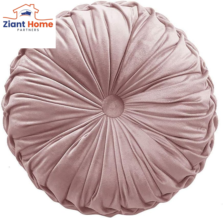 Round Throw Pillow Velvet Home Decoration Pleated round Pillow Cushion for Couch Chair Bed Car Orange