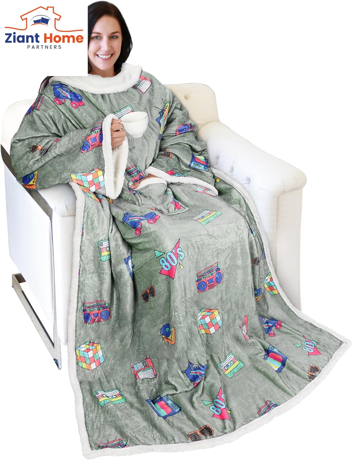 Catalonia Sherpa Wearable Blanket with Sleeves Arms