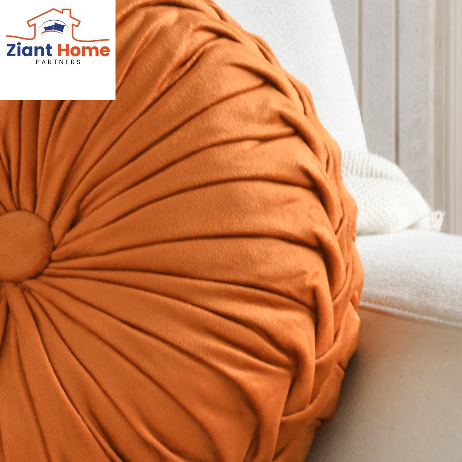 Round Throw Pillow Velvet Home Decoration Pleated round Pillow Cushion for Couch Chair Bed Car Orange