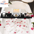 Bathtub Caddy Tray Expandable Bamboo Tub Tray for Luxury Bath with Book Holder and Free Soap Dish Black