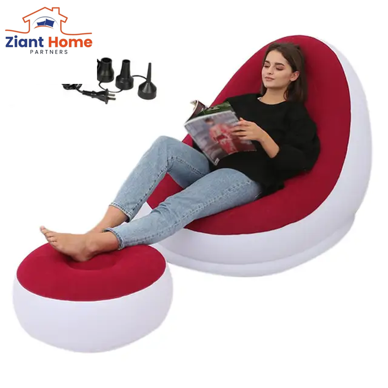 Inflatable Lazy Sofa Deck Chair & Foot Stool 2 PC Set