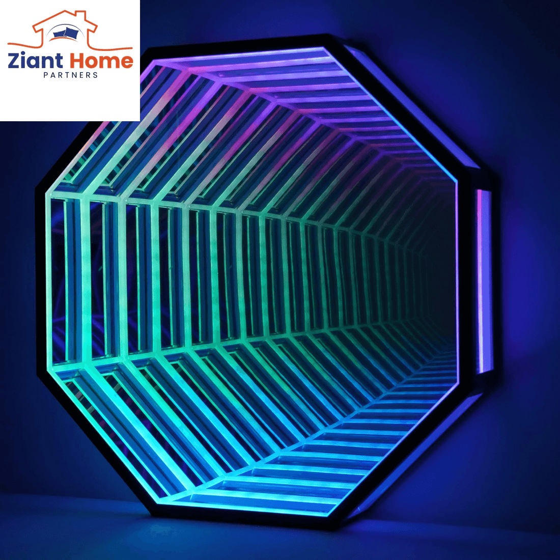 Infinity mirror light creating stunning visual effects with adjustable brightness and flashing speed for any room and occasion