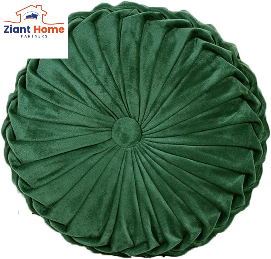 Round Throw Pillow Velvet Home Decoration Pleated round Pillow Cushion for Couch Chair Bed Car Orange