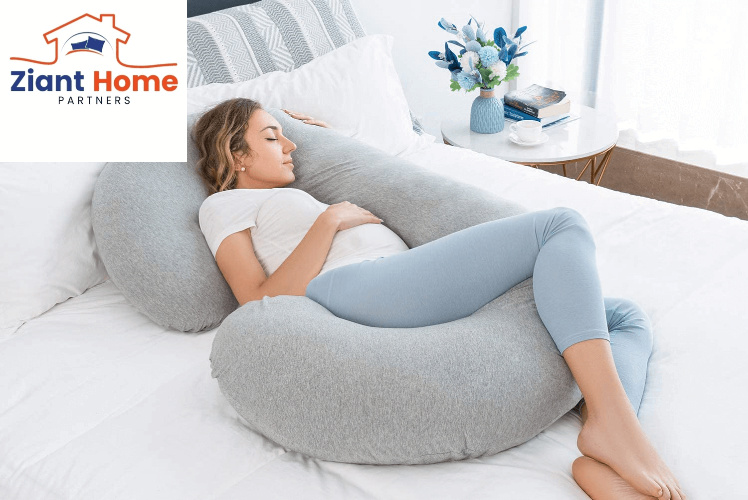 Pregnancy Pillow,Maternity Body Pillow with Velvet Cover,C Shaped Body Pillow for Sleeping (Grey Jersey)