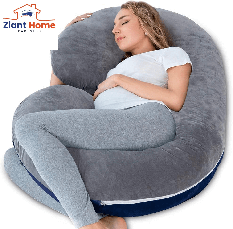 Pregnancy Pillow,Maternity Body Pillow with Velvet Cover,C Shaped Body Pillow for Sleeping (Grey Jersey)