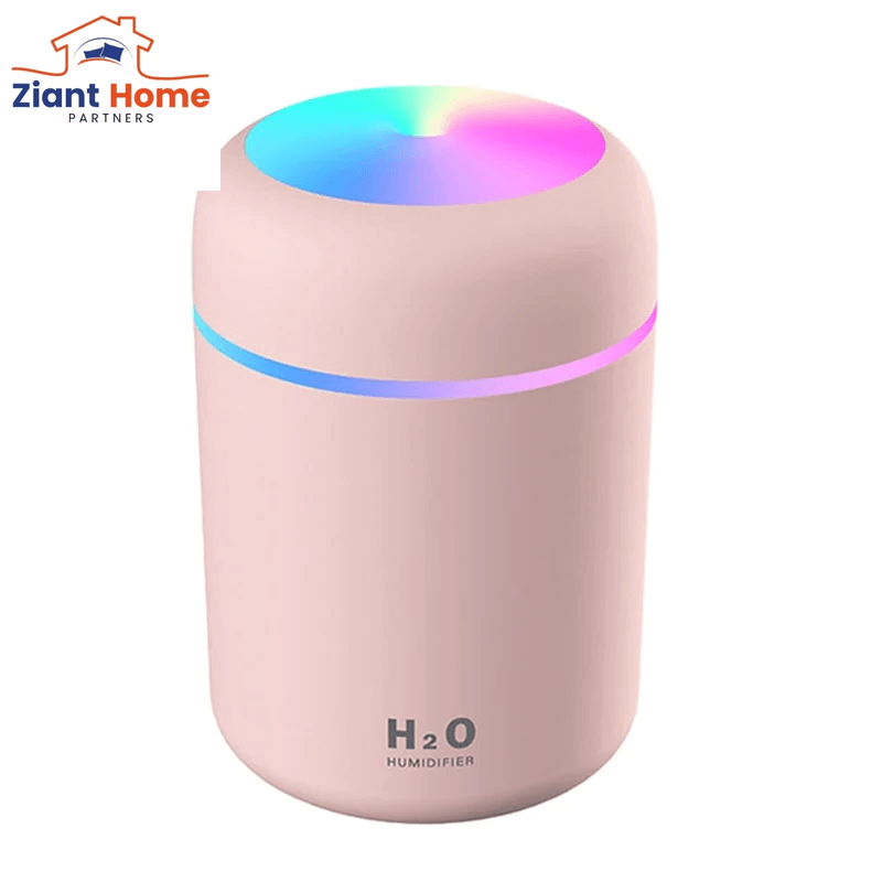 Pink 300ml Mini Air Humidifier with Ultrasonic Aroma Essential Oil Diffuser and USB Auto Shut-Off, LED Light by Ziant Home Partners