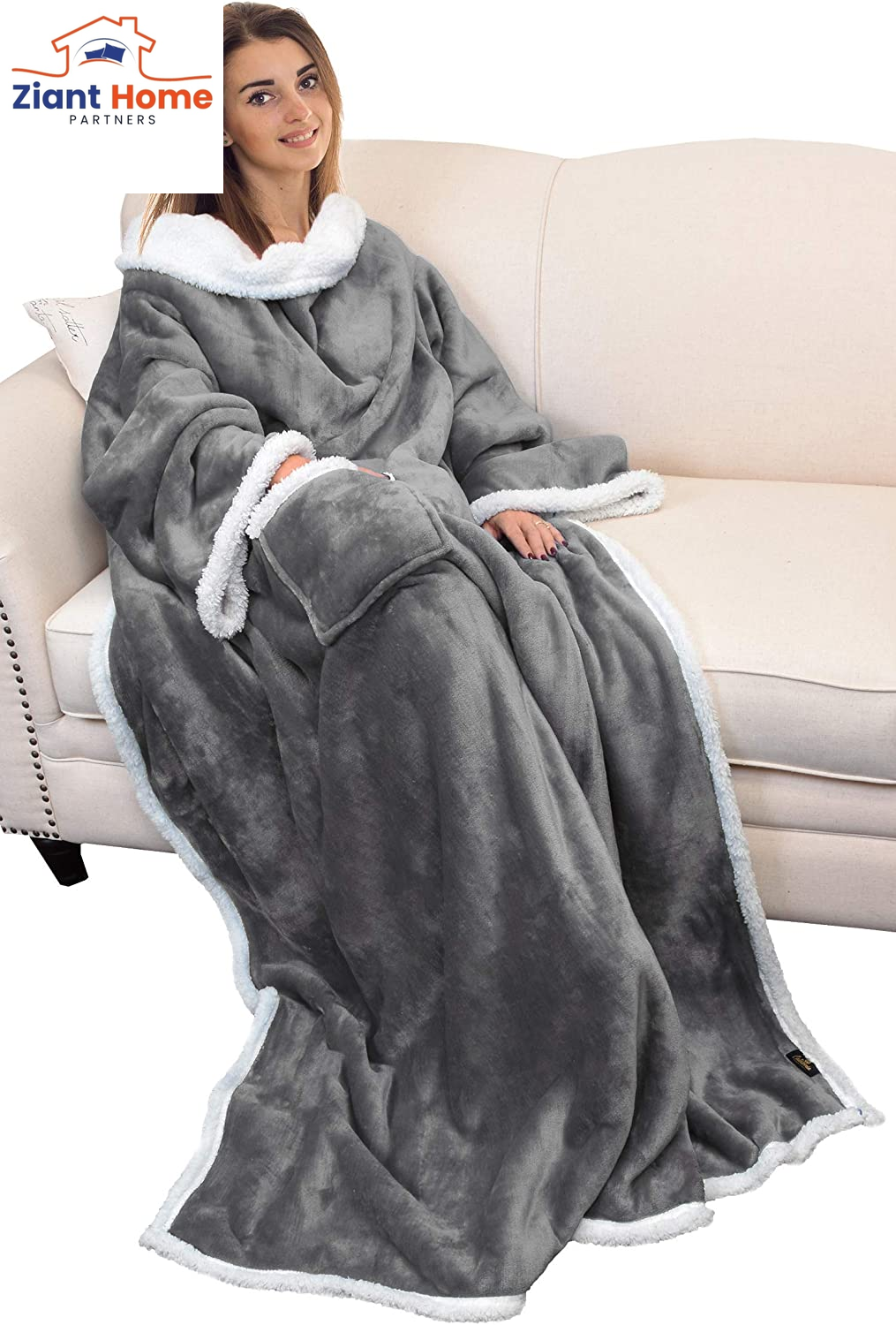 Catalonia Sherpa Wearable Blanket with Sleeves Arms