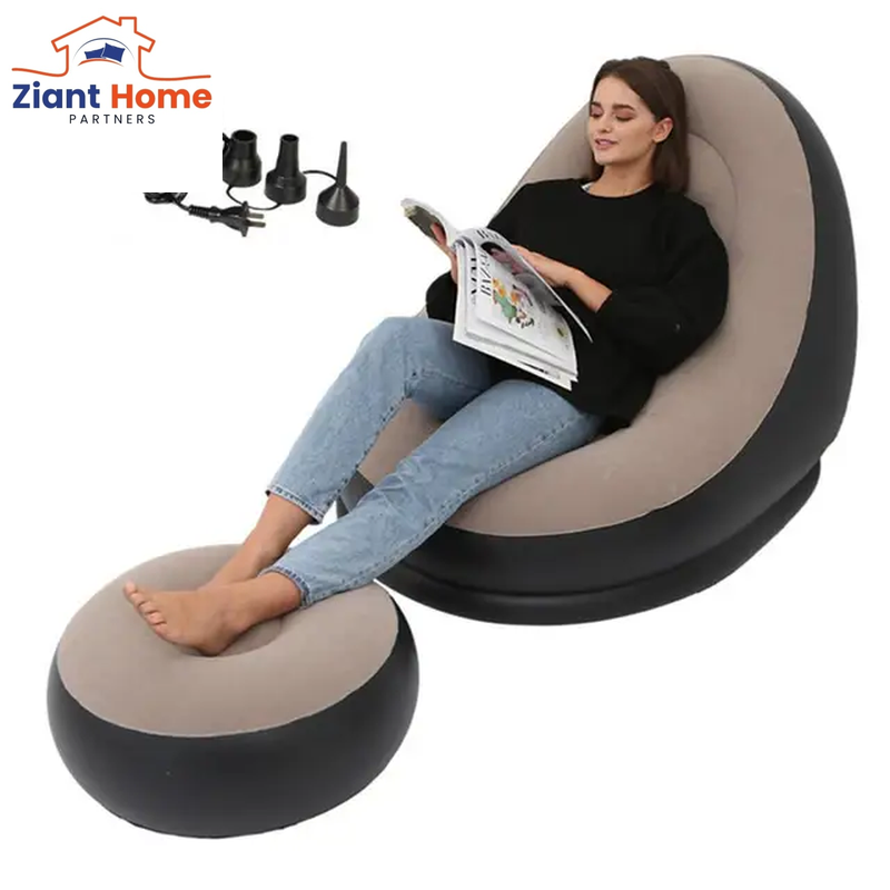 Inflatable Lazy Sofa Deck Chair & Foot Stool 2 PC Set