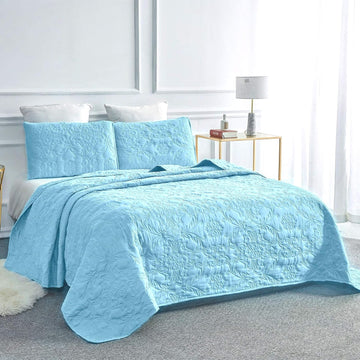 Sophia and William 2 Pieces Quilt Set Twin Size with 1 Quilt and 1 Pillow Sham, Reversible Microfiber Bedding Bedspread Coverlet Set, Cozy, Lightweight and Hypoallergenic, Light Blue